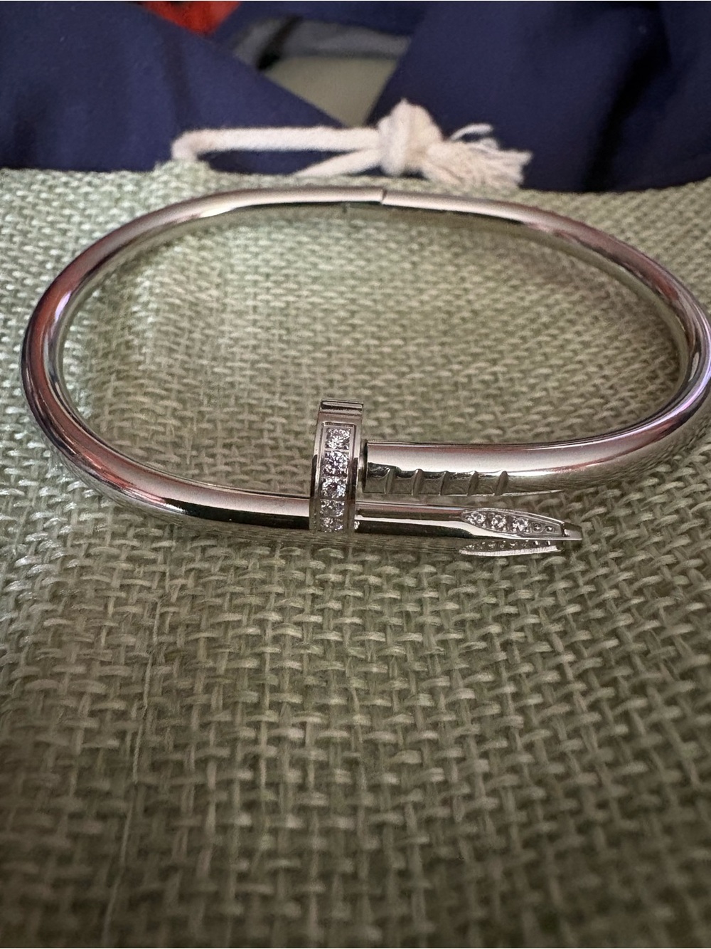 Crystal-Accent Silver Tone Nail-Style Hinged Bangle Bracelet